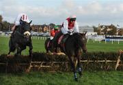 1 November 2008; Eventual winner Imaalhall, right, with M.P. Walsh up, jumps the last during the Ladbrokes Handicap Hurdle ahead of 2nd place Rocheford Bridge, left, with Paul Carberry up. Down Royal Racecourse, Maze, Lisburn, Co Down. Photo by Sportsfile