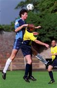 10 September 2000; Clive Delaney of UCD in action against Paddy McGrenaghan of Finn Harps during the Eircom League Premier Division match between UCD and Finn Harps at Belfield Park in Dublin. Photo by Pat Murphy/Sportsfile