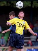 10 September 2000; Tom Mahon of Finn Harps in action against Ciaran Kavanagh of UCD during the Eircom League Premier Division match between UCD and Finn Harps at Belfield Park in Dublin. Photo by Pat Murphy/Sportsfile