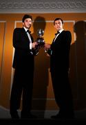 6 November 2008; Killian Brennan, Bohemian FC, left, and Keith Fahey, St Patrick’s Athletic, with the Ford PFAI Player of the Year trophy at the announcement of the nominees for the PFAI Ford Player of the Year Awards 2008 which take place Sunday, 16th of November. Ely Place, Dublin. Picture credit: Pat Murphy / SPORTSFILE