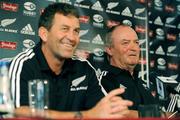 11 November 2008; New Zealand head coach Graham Henry speaking during the announcement of the New Zealand rugby team ahead of their their Autumn International match against Ireland this Saturday while assistant coach Wayne Smith, left, looks on. Castleknock Hotel and Country Club, Castleknock, Dublin. Picture credit: Pat Murphy / SPORTSFILE