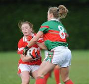 9 November 2008; Joanne Geoghegan, Donaghmoyne, in action against Claire Egan, Carnacon. Vhi Healthcare All-Ireland Senior Club semi-final, Carnacon, Mayo v Donaghmoyne, Monaghan, Ray Prendergast Memorial Park, Clogher, Mayo. Picture credit: Pat Murphy / SPORTSFILE