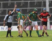 16 November 2008; Toomevara's Eoin Brislane leaves the field as he's shown the red card by referee Diarmuid Kirwan. AIB Munster Senior Club Hurling Championship Semi-Final, Adare v Toomevara, Gaelic Grounds, Limerick. Picture credit: Brian Lawless / SPORTSFILE