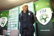 16 November 2008; Republic of Ireland manager Giovanni Trapattoni standing up during a press conference after squad training. Gannon Park, Malahide, Dublin. Picture credit: David Maher / SPORTSFILE