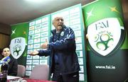 16 November 2008; Republic of Ireland manager Giovanni Trapattoni standing up during a press conference after squad training. Gannon Park, Malahide, Dublin. Picture credit: David Maher / SPORTSFILE