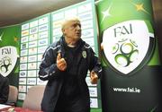 16 November 2008; Republic of Ireland manager Giovanni Trapattoni standing up during a press conference after squad training. Gannon Park, Malahide, Dublin. Picture credit: David Maher / SPORTSFILE