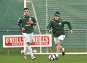 16 November 2008; Republic of Ireland's Damien Duff in action against Darron Gibson during squad training. Gannon Park, Malahide, Dublin. Picture credit: David Maher / SPORTSFILE