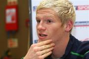 17 November 2008; Northern Ireland's Ryan McGivern speaking to the media during a players’ press conference. Hilton Hotel, Templepatrick, Co Antrim. Picture credit: Oliver McVeigh / SPORTSFILE