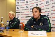 17 November 2008; Northern Ireland's Ryan McGivern and Michael Duff speaking to the media during a players’ press conference. Hilton Hotel, Templepatrick, Co Antrim. Picture credit: Oliver McVeigh / SPORTSFILE