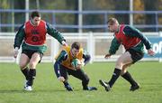 18 November 2008; Captain Brian O'Driscoll is supported by team-mates David Wallace and Jamie Heaslip during Ireland rugby squad training. Donnybrook Stadium, Dublin. Picture credit: Brendan Moran / SPORTSFILE