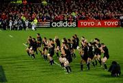 18 November 2008; New Zealand players perform the Haka before the game. Zurich Challenge Match, Munster v New Zealand, Thomond Park, Limerick. Picture credit: Matt Browne / SPORTSFILE