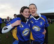 16 November 2008; Roisin McAnulty, left, and Roisin Walsh, O'Donovan Rossa (Antrim), celebrate at the end of the game. All-Ireland Senior Camogie Club Final, O'Donovan Rossa (Antrim) v Drom-Inch (Tipperary), Donaghmore Ashbourne, Co. Meath. Photo by Sportsfile