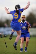16 November 2008; Seanin Daykin, no. 9, O'Donovan Rossa (Antrim), celebrates with team-mate Colleen Doherty at the end of the game. All-Ireland Senior Camogie Club Final, O'Donovan Rossa (Antrim) v Drom-Inch (Tipperary), Donaghmore Ashbourne, Co. Meath. Photo by Sportsfile
