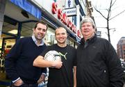 17 November 2008; Northern Ireland star Warren Feeney, centre, along with Johnny Moore, owner of SSMoores, left, and Ian Smith, Puma area sales manager, at the announcement of the signing with PUMA, the world’s fastest growing sports lifestyle brand. SS Moore, Belfast, Co. Antrim. Picture credit: Oliver McVeigh / SPORTSFILE