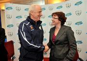 17 November 2008; Republic of Ireland manager Giovanni Trapattoni with Elizabeth Reynolds, General manager and Vice President, GlaxoSmithKline at the announcement that Lucozade Sport, has extended their sponsorship deal with the FAI, as their official sports drink sponsor. Grand Hotel, Malahide, Dublin. Picture credit: David Maher / SPORTSFILE