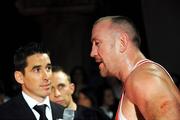 15 November 2008; Killian Whelan from KFM Radio speaks to Trevor Brennan after his bout with David Nevin. Kildare GAA Fight Night, Time: bar + venue, Naas, Co. Kildare. Picture credit: Ray Lohan / SPORTSFILE