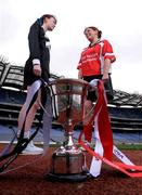 18 November 2008; Intermediate players Sinead Mohan, left, captain of Emyvale, Co. Monaghan, and Lisa Ni Shuibhne, Ballingeary Inchigeela, Cork, ahead of the 2008 Vhi Healthcare All-Ireland Club Finals. The senior, intermediate and junior finals will take place over the coming two weekends. Croke Park, Dublin. Photo by Sportsfile