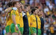 1 August 2015; Donegal manager Rory Gallagher, centre, stands with his players during the national anthem before the game. GAA Football All-Ireland Senior Championship, Round 4B, Donegal v Galway. Croke Park, Dublin. Picture credit: Brendan Moran / SPORTSFILE