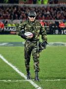18 November 2008; The official match ball is delivered by a member of the army. Zurich Challenge Match, Munster v New Zealand, Thomond Park, Limerick. Picture credit: Brian Lawless / SPORTSFILE