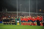 18 November 2008; The Munster and New Zealand players line up before the start of the match. Zurich Challenge Match, Munster v New Zealand, Thomond Park, Limerick. Picture credit: Diarmuid Greene / SPORTSFILE