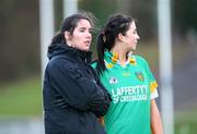 23 November 2008; The injured Maria Devenney, Donegal, and Grainne Houston watch the match from the sideline. TG4 Senior Championship Relegation Play-Off, Donegal v Meath, Templeport, Co. Cavan. Picture credit: Oliver McVeigh / SPORTSFILE