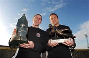 25 November 2008; Bohemians' Owen Heary and goalkeeper Brian Murphy, right, at a photocall to announce the nominees for the eircom / Soccer Writers Association of Ireland (SWAI) Personality of the Year Award. Dalymount Park, Dublin. Picture credit: Pat Murphy / SPORTSFILE