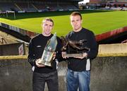 25 November 2008; Bohemians' Owen Heary and goalkeeper Brian Murphy, right, at a photocall to announce the nominees for the eircom / Soccer Writers Association of Ireland (SWAI) Personality of the Year Award. Dalymount Park, Dublin. Picture credit: Pat Murphy / SPORTSFILE