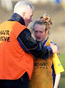29 November 2008; Laura Corcoran, Knockmore, is consoled after the match. VHI Healthcare All-Ireland Ladies Junior Club Football Championship Final, Kilmihil, Clare, v Knockmore, Mayo. Tuam Stadium, Tuam, Co. Galway. Picture credit: Ray Ryan / SPORTSFILE