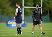 6 August 2015; Ireland's Paddy Jackson, left, and head coach Joe Schmidt during squad training. Ireland Rugby Squad Training, Carton House, Maynooth, Co. Kildare. Picture credit: Stephen McCarthy / SPORTSFILE