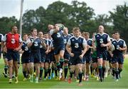 6 August 2015; Ireland's Ian Madigan takes a catch during the warm up in squad training. Ireland Rugby Squad Training, Carton House, Maynooth, Co. Kildare. Picture credit: Sam Barnes / SPORTSFILE