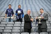 10 December 2008; Student GAA stars Conor Mortimer, DCU / Mayo, and Ray McLoughney, Waterford IT / Tipperary, are pictured pitch side in Croke Park with Christy Cooney, GAA President elect, and Seán Healy, Managing Director Sales Business Banking, Ulster Bank, as the 2009 Higher Education Championship draws took place. University of Ulster Jordanstown and Waterford Institute of Technology will defend their respective Ulster Bank Sigerson and Fitzgibbon Cup crowns in the highly anticipated 2009 Championships. Over 100 teams will be battling it in all divisions for a place at the finals weekend hosted by Cork Institute of Technology, football, and Trinity College Dublin, hurling. Croke Park, Dublin. Picture credit: Brian Lawless / SPORTSFILE