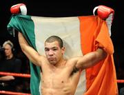 18 December 2008; Darren Sutherland celebrates victory over Georgi Iliev after their super middleweight bout. Frank Maloney promotions, Darren Sutherland v Georgi Iliev. The Helix, DCU, Dublin. Picture credit: Ray Lohan / SPORTSFILE *** Local Caption ***