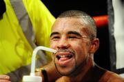 18 December 2008; Rendall Munroe between rounds during his EBU Super Bantamweight Title bout against Fabrizio Trotta. Frank Maloney promotions, Rendall Munroe v Fabrizio Trotta, The Helix, DCU, Dublin. Picture credit: Ray Lohan / SPORTSFILE *** Local Caption ***