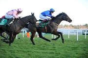 27 December 2008; Hurricane Fly, 5, with Paul Townend up, after jumping the last on their way to winning the Paddypower.com Future Champions Novice Hurdle from second place Go Native, 2, with Niall Madden up. Leopardstown Christmas Racing Festival 2008, Leopardstown. Picture credit: Matt Browne / SPORTSFILE