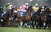 28 December 2008; Ross Accord, with Ruby Walsh up, far left, clears the last 'first time around' before going on to win the Mongey Communications Novice Handicap Hurdle. Leopardstown Christmas Racing Festival 2008, Leopardstown. Picture credit: Brian Lawless / SPORTSFILE