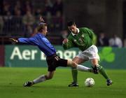 11 October 2000; Ian Harte of Ireland in action against Indrek Zelinski of Estonia during the World Cup 2002 Qualifying group 2 match between Republic of Ireland and Estonia at Lansdowne Road in Dublin. Photo by David Maher/Sportsfile