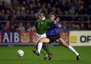 11 October 2000; Stephen Carr of Ireland in action against Andres Oper of Estonia during the World Cup 2002 Qualifying group 2 match between Republic of Ireland and Estonia at Lansdowne Road in Dublin. Photo by David Maher/Sportsfile