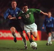 11 October 2000; Robbie Keane of Ireland in action against Kirsten Viikmae of Estonia during the World Cup 2002 Qualifying group 2 match between Republic of Ireland and Estonia at Lansdowne Road in Dublin. Photo by David Maher/Sportsfile