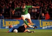 11 October 2000; Kevin Kilbane of Ireland in action against Anniste Aivar of Estonia during the World Cup 2002 Qualifying group 2 match between Republic of Ireland and Estonia at Lansdowne Road in Dublin. Photo by David Maher/Sportsfile