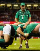 8 August 2015; Ireland scrum coach Greg Feek watches as the forwards practice scrummaging ahead of the game. Rugby World Cup Warm-Up Match, Wales v Ireland. Millennium Stadium, Cardiff, Wales. Picture credit: Ramsey Cardy / SPORTSFILE