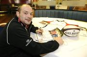 6 January 2009; Ulster's Rory Best signing merchandise after a press conference. Newforge Country Club, Belfast. Picture credit: Oliver McVeigh / SPORTSFILE