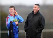 9 January 2009; Former Dublin manager Paul Caffrey with his son Adam who plays with St. Declan's after they won their match. St. Declan's, Cabra v Scoil Dara, Kilcock, Leinster Schools Senior A Football Championship Qualifier Round 1, Russell Park, Blanchardstown, Dublin. Picture credit: Brian Lawless / SPORTSFILE