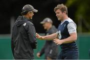 11 August 2015; Ireland's Gordon D'Arcy in conversation with assistant coach Les Kiss during squad training. Ireland Rugby Squad Training. Carton House, Maynooth, Co. Kildare. Picture credit: Brendan Moran / SPORTSFILE