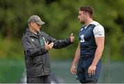 11 August 2015; Ireland head coach Joe Schmidt in conversation with Jack Conan during squad training. Ireland Rugby Squad Training. Carton House, Maynooth, Co. Kildare. Picture credit: Brendan Moran / SPORTSFILE