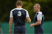 11 August 2015; Ireland's Keith Earls, right, with Tommy Bowe during squad training. Ireland Rugby Squad Training. Carton House, Maynooth, Co. Kildare. Picture credit: Brendan Moran / SPORTSFILE