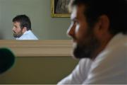 11 August 2015; Ireland's Jared Payne is reflected in a mirror during a press conference. Ireland Rugby Press Conference. Carton House, Maynooth, Co. Kildare. Picture credit: Brendan Moran / SPORTSFILE