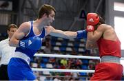 11 August 2015; Adam Nolan, Ireland, left, exchanges punches with Radzhab Butaev, Russia, during their 69kg Welterweight preliminary bout. EUBC Elite European Boxing Championships, Samokov, Bulgaria. Picture credit: Pat Murphy / SPORTSFILE