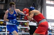 11 August 2015; Adam Nolan, Ireland, left, exchanges punches with Radzhab Butaev, Russia, during their 69kg Welterweight preliminary bout. EUBC Elite European Boxing Championships, Samokov, Bulgaria. Picture credit: Pat Murphy / SPORTSFILE