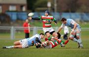 10 January 2009; Rafa Sajur, scrum cap, and Mike Summerell, Bective Rangers, in action against Freddy Quaglia, left, and Mark Melbourne, Garryowen. AIB Senior Cup, Round 3, Bective Rangers v Garryowen, Donnybrook, Dublin. Picture credit: Stephen McCarthy / SPORTSFILE *** Local Caption *** 2 up