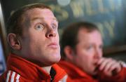 14 January 2009; Paul O'Connell, in the company of head coach Tony McGahan, speaking during a Munster rugby press conference. Heineken Brewery, Leitrim Street, Cork. Picture credit: Brendan Moran / SPORTSFILE